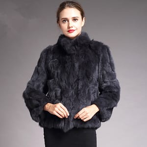 Rabbit fur coat stand collar