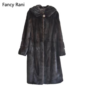 Mink Fur Coat Hooded Winter Warm Whole Skin