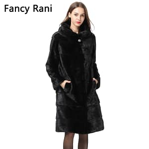 Mink Fur Coat Hooded Winter Long Jacket