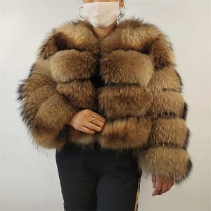 Raccoon Real Fur Coat Natural