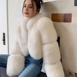 Fox Fur Coat Short For Women With Collar