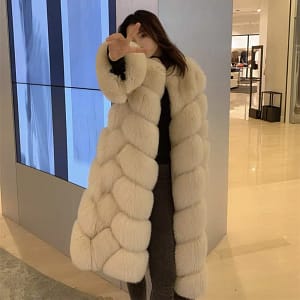 Fox Fur Coat with Bread Pattern for Women Long
