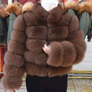 Short Fox Coat With Stand Collar