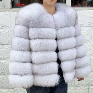 QUEENTINA Blue Fox Natural White 60cm Fur Jacket