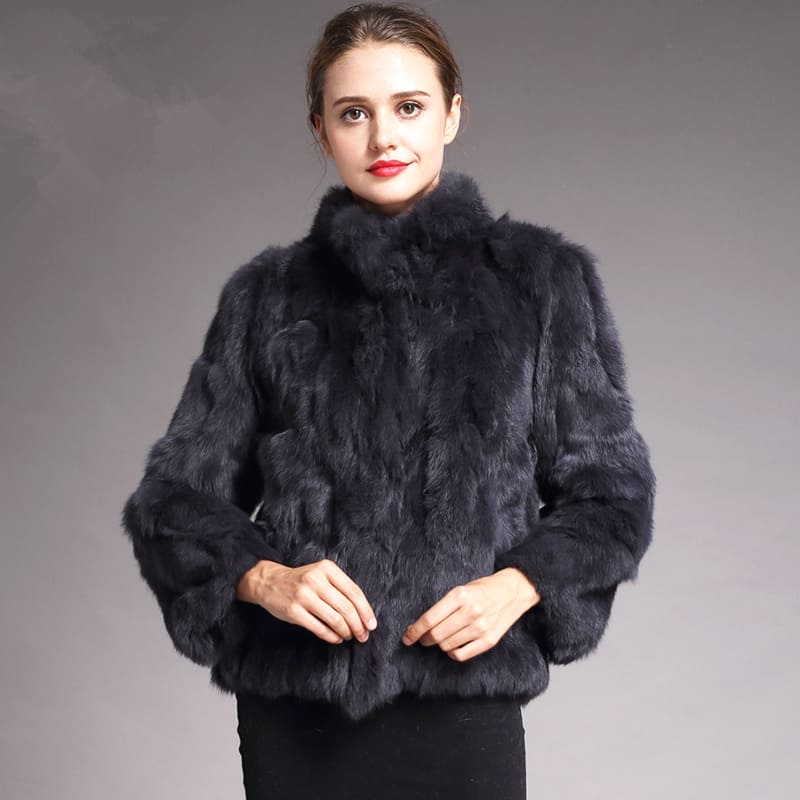 Pink Rabbit Hare Jacket Rabbit fur coat stand collar - HOOOFUR store