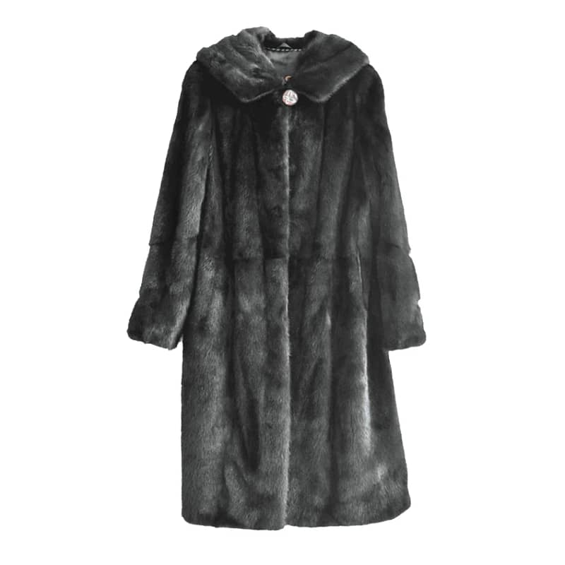 Mink Fur Coat Hooded Winter Warm Whole Skin - Image 8