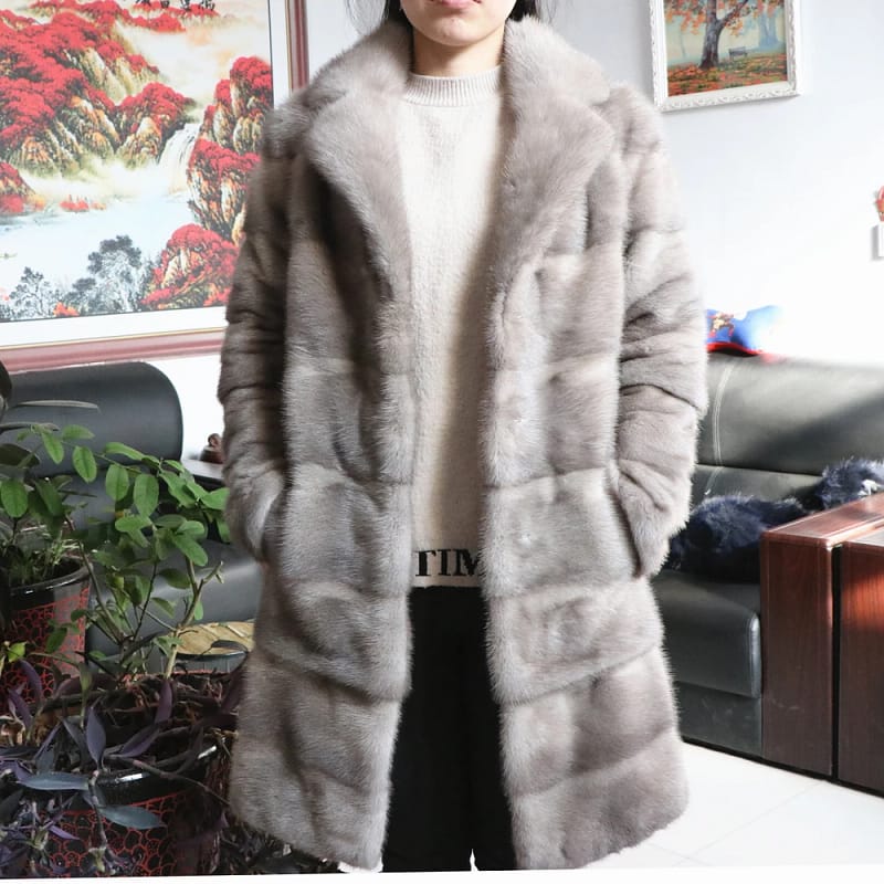 Mink Fur Coat Women Winter Long Leather Jacket - Image 14