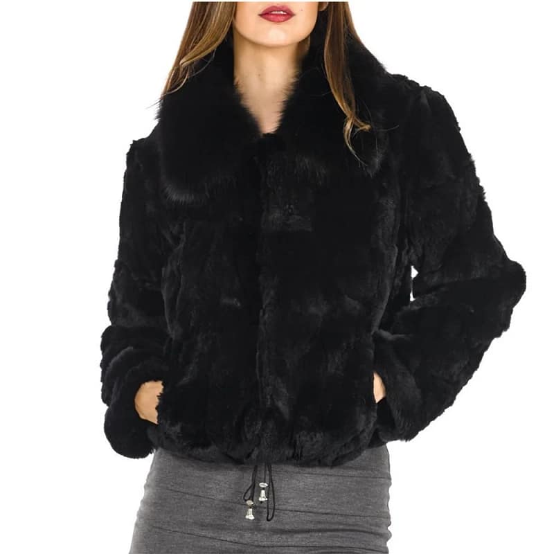Rabbit Fur Coat Women Winter Fox Collar - Image 3