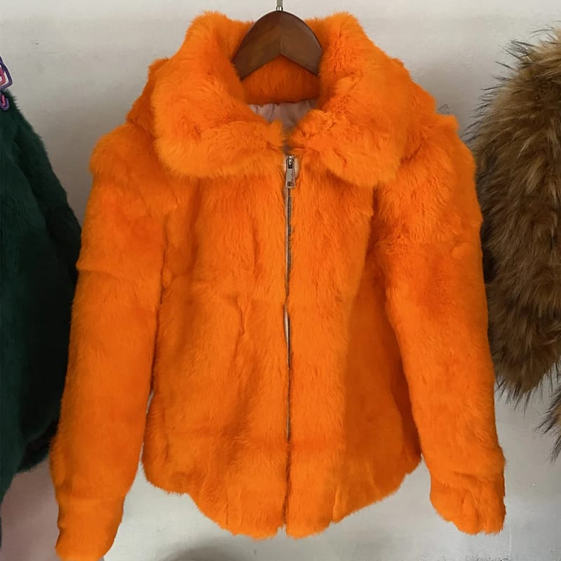 Rabbit Fur Coat Hood Winter Women's Cold Jacket - Image 6
