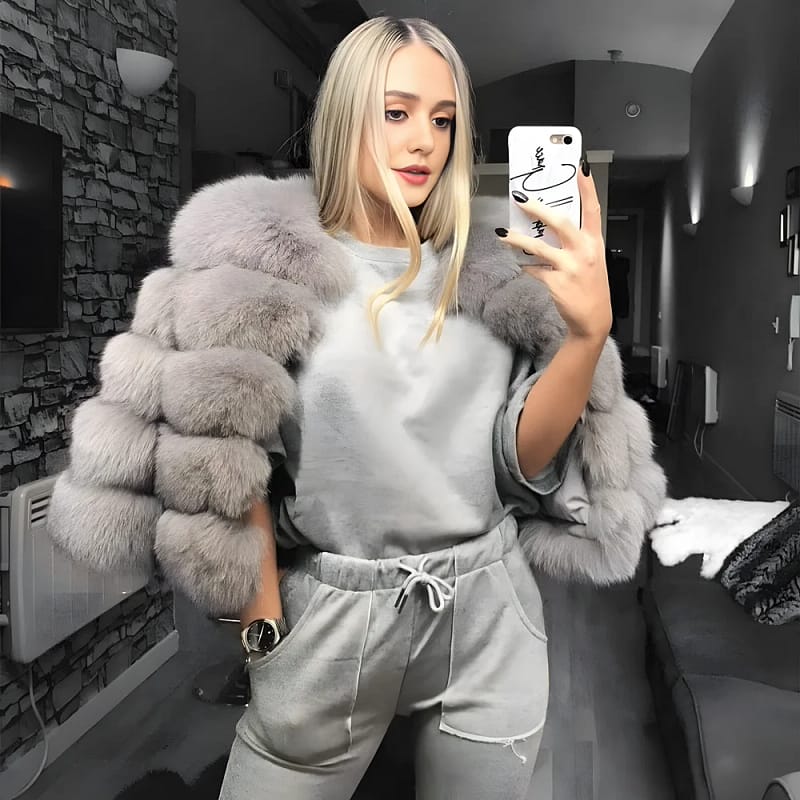 Fox Fur Coat Short Natural White Winter Women's - Image 4