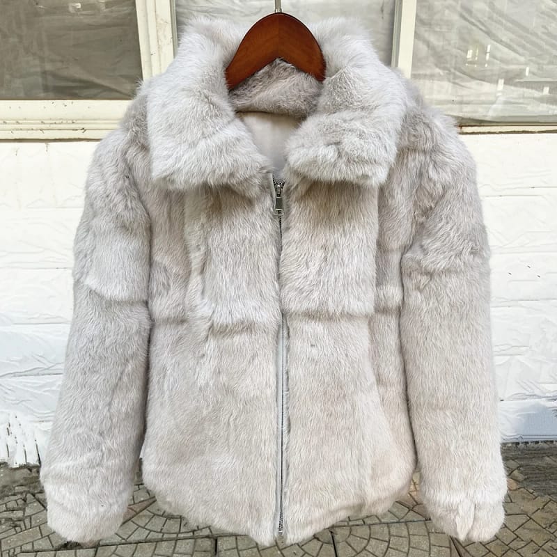 Rabbit Fur Coat Hood Winter Women's Cold Jacket - Image 9