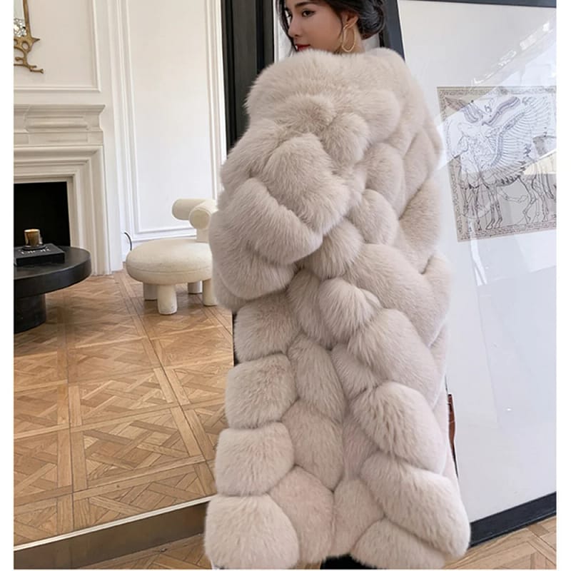 Fox Fur Coat with Bread Pattern for Women Long - Image 3