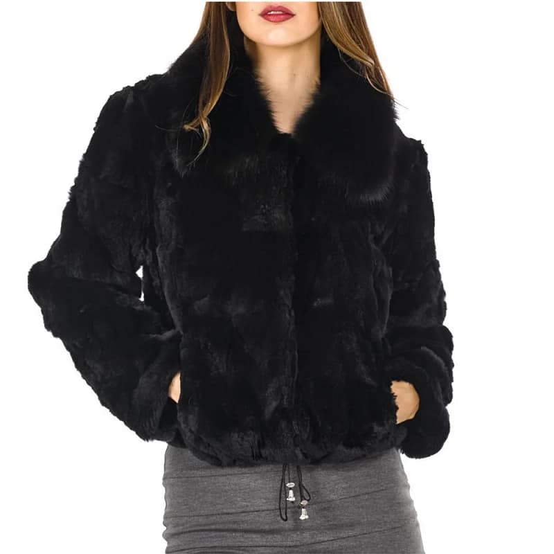 Rabbit Fur Coat Women Winter Fox Collar