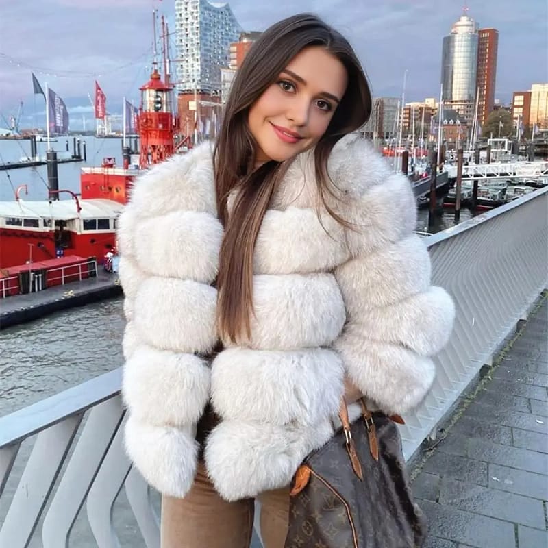 Fox Fur Coat Short Natural White Winter Women's - Image 5
