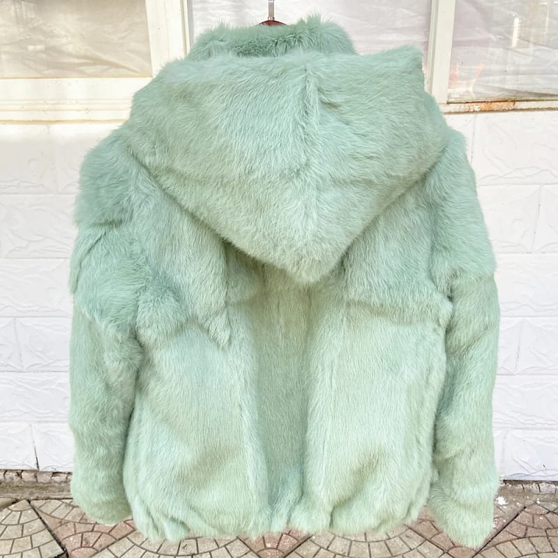 Rabbit Fur Coat Hood Winter Women's Cold Jacket - Image 5