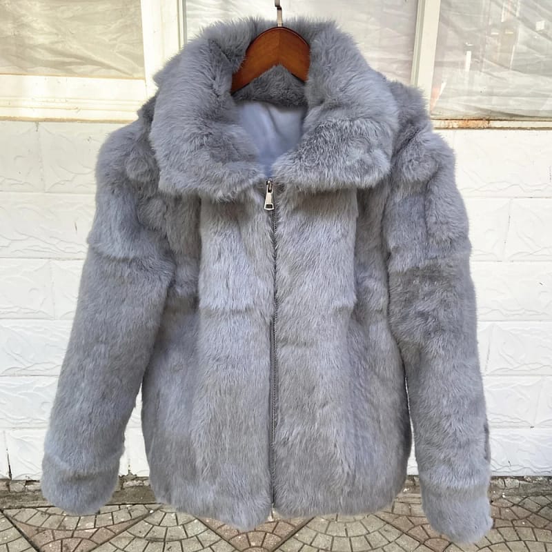 Rabbit Fur Coat Hood Winter Women's Cold Jacket - Image 8