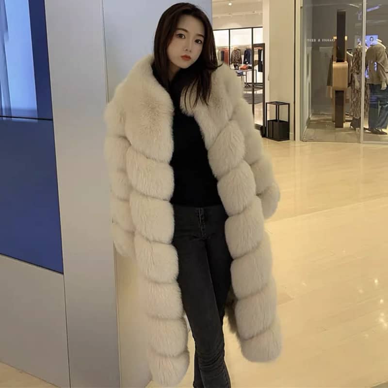 Fox Fur Coat with Bread Pattern for Women Long - Image 2