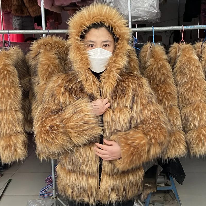 Faux Fur Coat Raccoon - Image 8