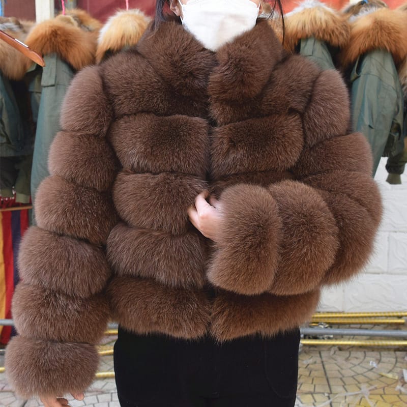 Short Fox Coat With Stand Collar