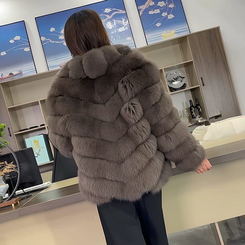 Brown Fox Coat with Collar - Image 5