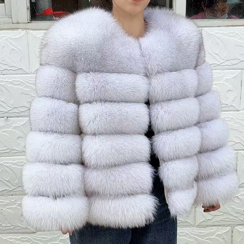 QUEENTINA Blue Fox Natural White 60cm Fur Jacket